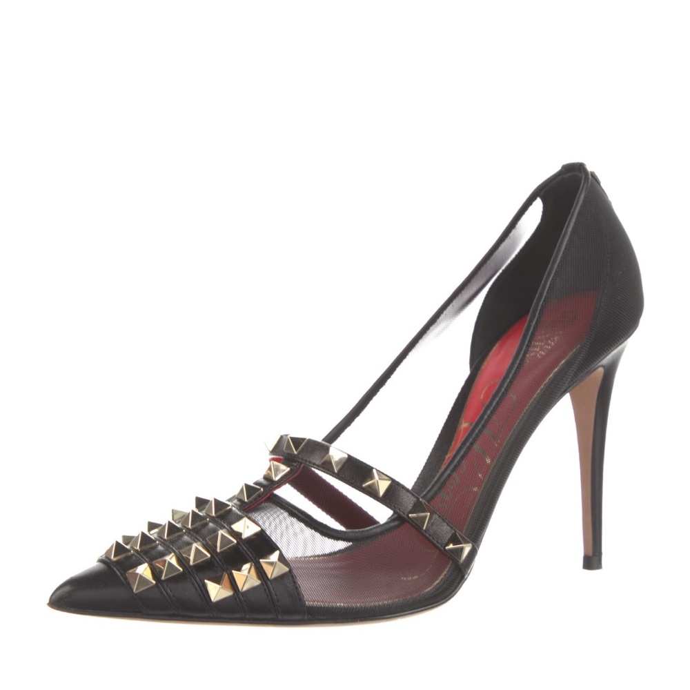 Authentic Valentino Rockstud Mesh Accent Leather Pump EUC